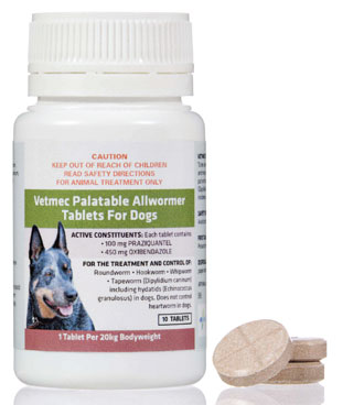 Vetmec Palatable Allwormer Tablets for Dogs 10 Tablets